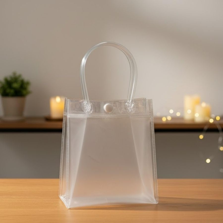 Kit 12 Mini Sacolas PVC Transparente com Botão 15x13x7cm - Embalagem Pequena para Lembrancinhas, Cosméticos, Bijuterias e Joias - Plástico Cristal