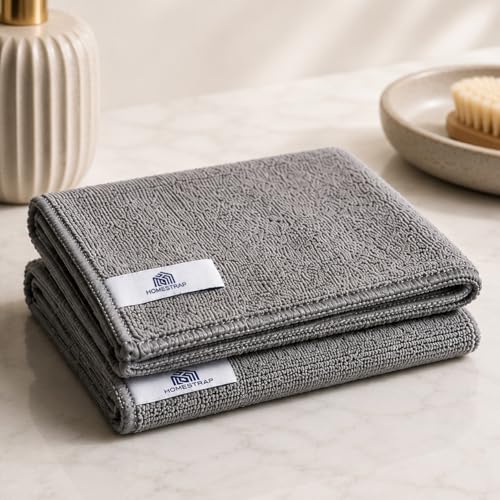 Image of Homestrap Grey Microfiber Cloth 340 GSM (40*40 CM) Set of 2 | Highly Absorbent Multipurpose Cleaning Cloth for Kitchen, Glass, Car & Home | Scratch-Safe, Reusable Streak-Free Microfiber Wiping Cloth