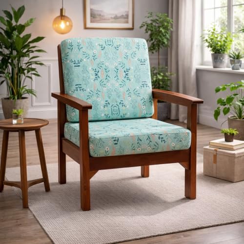 Image of STITCHNEST 'Contour Fit Series' Stretchable Printed Wooden Sofa Cover (Pack of 2) - Elastic Wooden Chair Cover | Wooden Sofa Seat Cover | Size - 20-21 x 20-21 x 3-5 in