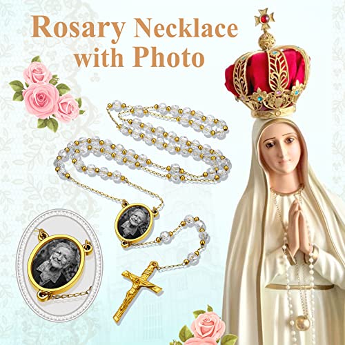 Custom4U Personalized Rosary with Picture Custom Rosary Beads Catholic Necklace for Women Men Miraculous Medal Crucifix Cross Y Necklace Stainless Steel Chain Rosary Prayer Gifts (with Gift Box)4