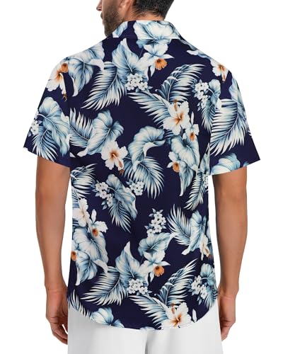 Image of Men Hawaiian Shirt Short Sleeve Summer Beach Button Down Shirts with Pocket