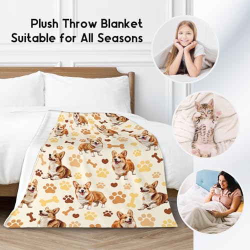 Corgi Blanket with Girls Boys, 40x50 Inches Blanket with Dogs on it, Cozy Soft Throw Gifts for Dog Lovers, Cute Flannel Throw Blankets for Couch Sofa