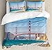 Ambesonne Landscape Duvet Cover Set, Panoramic View of Golden Gate Bridge San Francisco Coastline Nature Seascape, 3 Piece Bedding Set with Pillow Shams, Queen/Full, Blue Turquoise