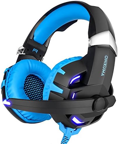 Gaming Headset, ONIKUMA K2 7.1 Channel Surround Sound Stereo Over-Ear Headphone with Noise Isolation Microphone In-Line Control LED for PC PS4 Xbox One (blue)