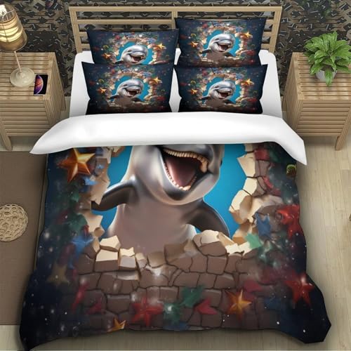 Housse de couette dauphin 3D microfibre hypoallergique 140x200