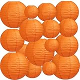 16Pcs Orange Paper Lanterns, Various Sizes (6' 8' 10' 12') Hanging Chinese Japanese Orange Paper Lanterns for Wedding Birthday Baby Shower Bridal Shower Fall Party Decorations