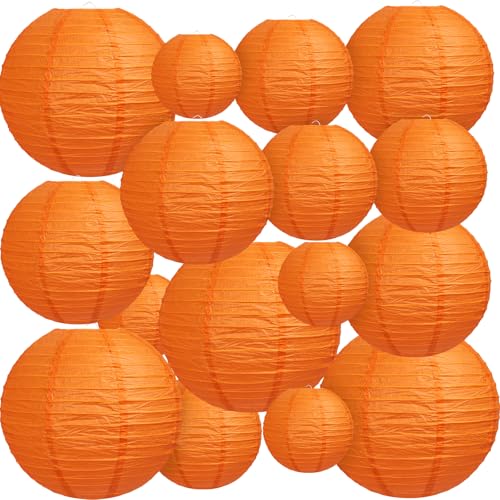 Orange Paper Lanterns, 16Pcs 6-12 Inch Hanging Fall Party Decorations