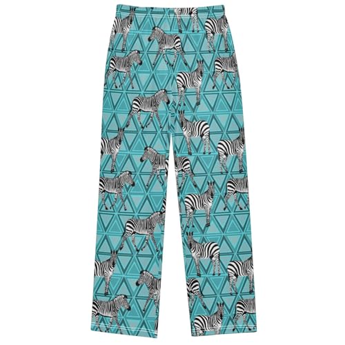 Boy's Pants Blue Tropical Jungle Zebra Jogger Pants Elastic Waist Long Bottoms Trousers with Pockets 6-14 Years