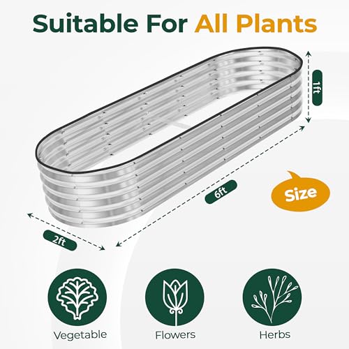 image for Utopia Home Galvanized Raised Garden Bed, 6 by 2 by 1 feet Lightweight