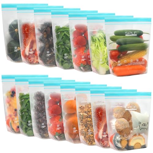 SPLF 15 Pack Reusable Gallon Freezer Bags Dishwasher Microwave Safe Extra Thick 1 Gallon Ziplock Food Storage Bags Leakproof Food Containers for Meal Prep Fridge Kitchen Organization