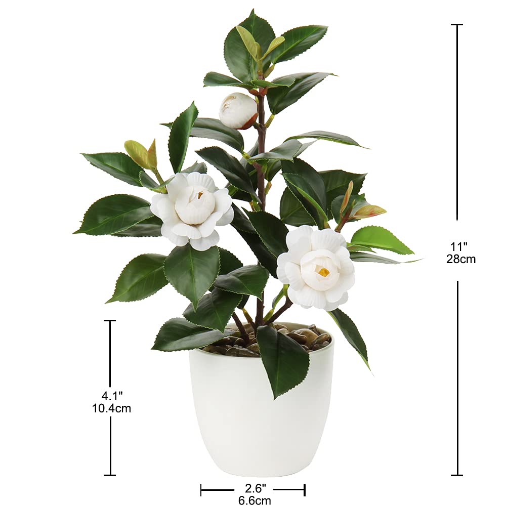 ECOFOREST Albero di camelia artificiale, 88,9 cm, pianta floreale finta con fiori d'arancio e foglie verdi, nessuna manutenzione, per interni ed esterni, ufficio, casa, portico, decorazione per la