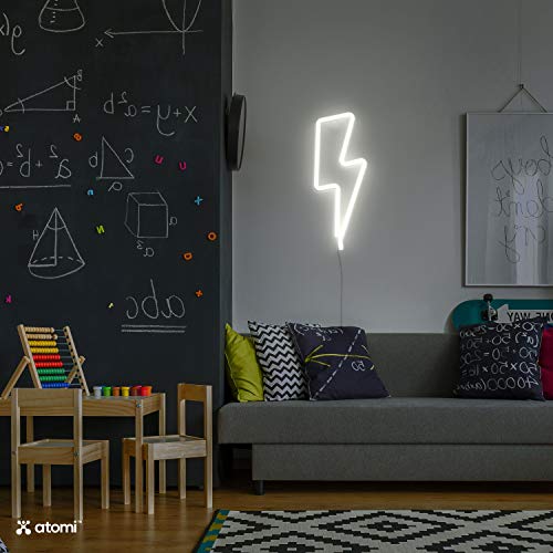 Image of Atomi Smart Neon LED Light I Decorative Wall Art for Bedrooms, Bars & DIY Designs I USB Powered, 10 ft Cord - Bolt- White