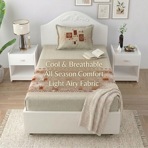 Image of Mafatlal 186 TC Spring Glory Graceful Pure Cotton Single Flatsheet (60 x 90 Inch) | Breathable Summer Comfort | Wrinkle-Free Floral Bedsheet with 1 Pillow Cover, Persian Red