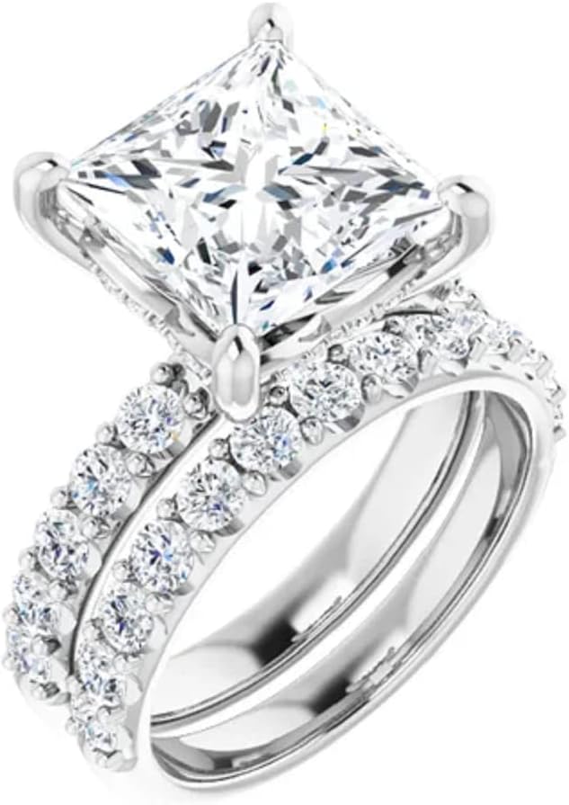 4 CT Princess Cut VVS1 Colorless Moissanite Engagement Ring Set, Wedding/Bridal Ring Set, Sterling Silver Vintage Antique Anniversary Promise Ring Set Gift for Her