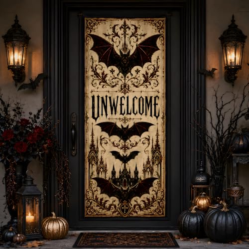 Image of Halloween Decorations - UNWELCOME Gothic Halloween Door Cover