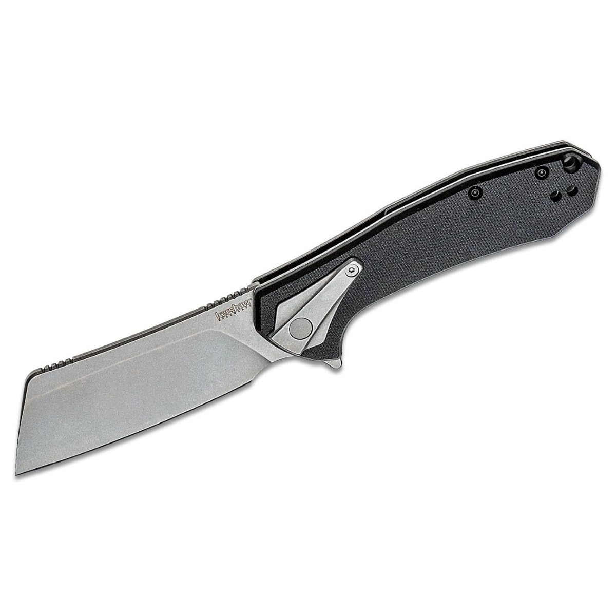 Kershaw Bracket Pocketknife, 3.4" 8Cr13MoV Stainless Steel Cleaver Blade, Assisted One-Handed Flipper Opening, Folding EDC, Frame Lock,Black