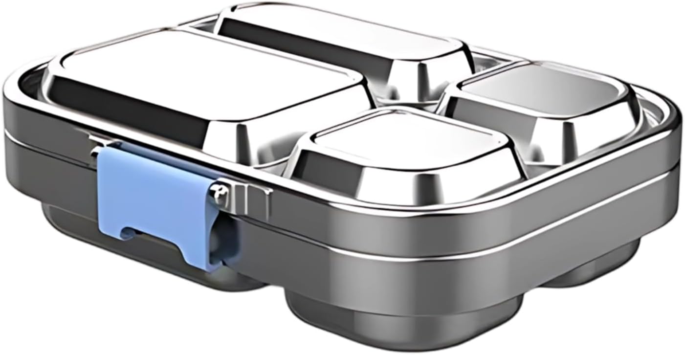 4-Compartment Kids Stainless Steel Lunch Box, Leak-Proof Portable Food Storage Solution in Blue