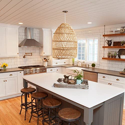 Littleglovo Handmade Rattan Light Fixture, Natural Material Rattan Lamp, Round Ceiling and Woven Lamp, Rattan Light Pendant Suitable for E26/27 Lamp Holder (13.7X19.6In)-1 Pack(Not Including Bulb) - Image 3