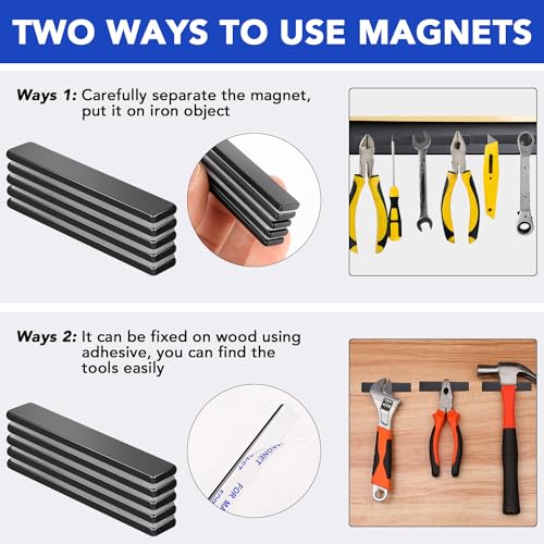 Image of MIKEDE Magnets, 9 Pack Strong Neodymium Bar Magnets with Adhesive Backing, Rare Earth Fridge Magnet Heavy Duty, Metal Powerful Black Magnet for Craft, Whiteboard, Garage, Kitchen - 60x10x3 mm