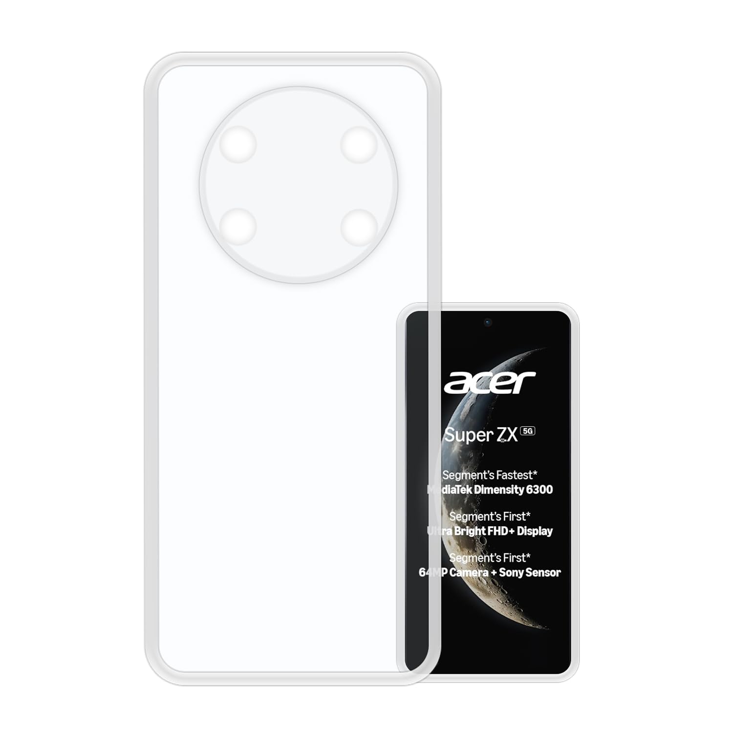 VIDO Transparent Back Case Cover for Acer Super ZX 5G (Soft