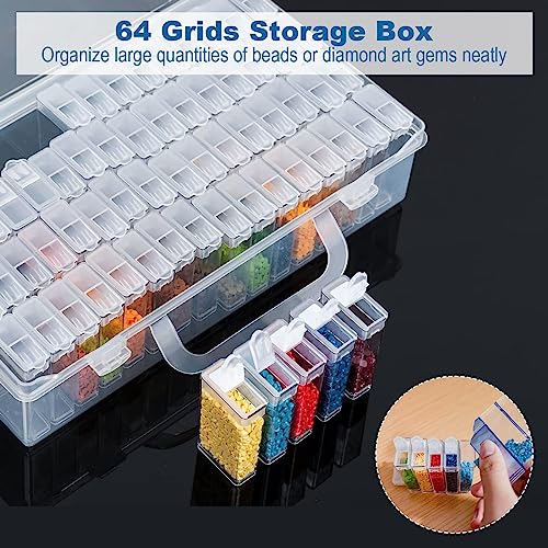 DONQL 64 Grids Diamond Painting Storage Boxes,Diamond Art Storage Box,Diamond Painting Accessories with 48Pcs Diamond Painting Clay 3 Drill Pens 2 Trays 1 Spoons and Labels - Image 2