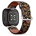 CJBROES Replacement Leather Watch Band, Compatible with Fitbit Versa 3 and Fitbit Sense of Wristband Bracelet Accessory - Embroidery Deer Fox Autumn