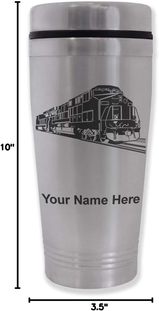 LaserGram 16oz Commuter Mug, Freight Train, Personalized Engraving Included