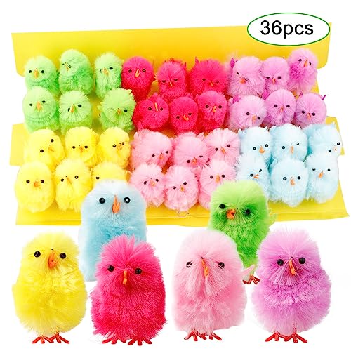Pequenos e fofos pintinhos de páscoa de chenille, pacote com 36, galinhas de entretenimento, pintinh