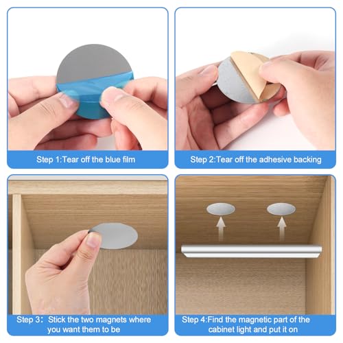 Image of 8pcs Under Cabinet Light Magnetic Sticky, Strong Adhesive Backing Magnet Stickers Replacement Magnetic Strips (Non-Magnetic) Metal Plate for Tablet LED Light Night Light Phone Holder (Blue)