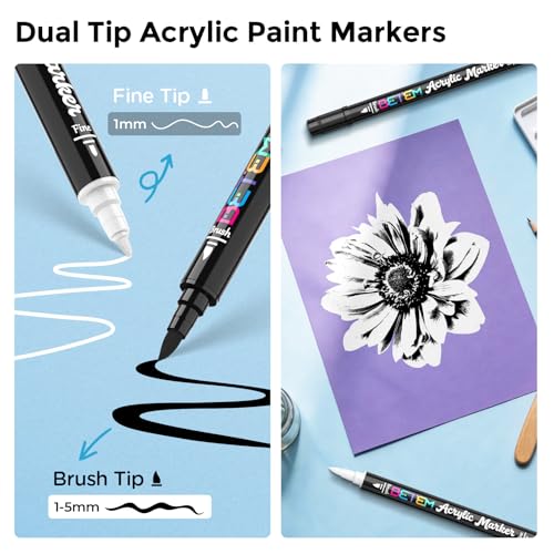 Image of Betem 2 Black & White Paint Markers for Glass, Dual Tip Acrylic Paint Pens