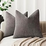 Foindtower Pack of 2 Soft Textured Throw Decorative Pillow Covers Square Accent Solid Cushion Cover Cozy Farmhouse Pillow Case with Zipper for Couch Sofa Bedroom Living Room 20x20 Inch, Charcoal