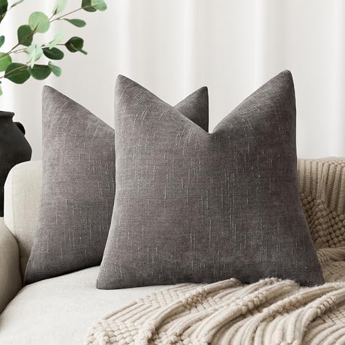Image of Foindtower Pack of 2 Soft Textured Throw Decorative Pillow Covers Square Accent Solid Cushion Cover Cozy Farmhouse Pillow Case with Zipper for Couch Sofa Bedroom Living Room 16x16 Inch, Charcoal