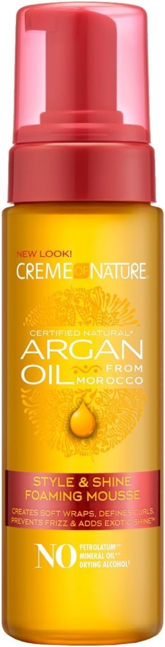 Creme of Nature - Foaming Mousse, Espuma Líquida para Rizos, con Aceite de Árgan, Hidrata, Define y Estiliza el Cabello, Previene el Encrespamiento, para Pelo Rizado u Ondulado - 207 ml