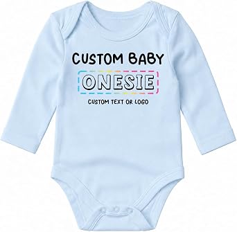 PIVOI Custom Long Sleeve Baby Onesie Personalized Kids Baby Bodysuit Add Your Text Image Photo of Your Boy Girl Cotton Polyester