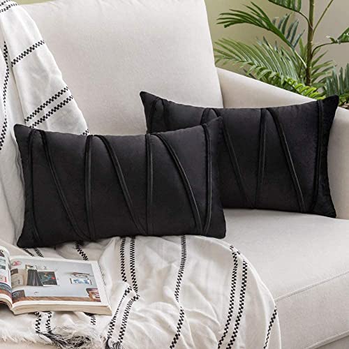 Image of Khooti Velvet Striped Cushion Cover Pack of 1-14 x 14 Inches / 45.56 x 45.56 cm | Black | Soft Pillow Covers Cushion Case for Sofa Bedroom Livingroom Chair Car, Cushion Cover with Zig Zag Pattern