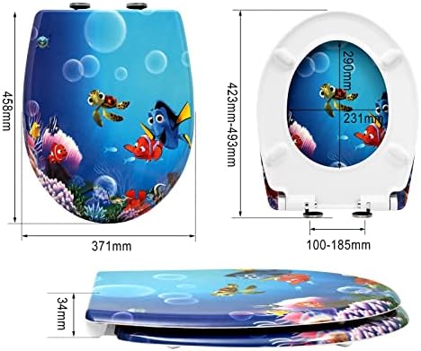 WOLTU Soft Close Toilet Seat,Premium Toilet Seat Quick Release,Anti-Bacterial Loo Seat Top Fixed and Bottom Fixed, Duroplast,O Shape,Ocean Fish