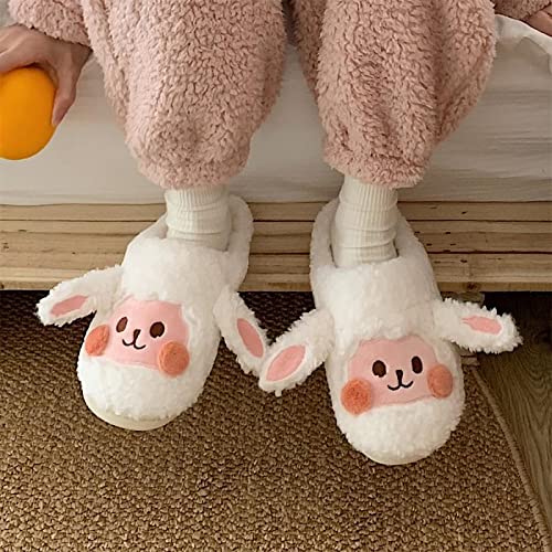 Kawaii Fuzzy Sheep Slippers Cute Soft Warm Cozy House Slippers Winter Fluffy Funny Animal Shoes2