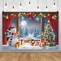 Fondo De Fotografía De Invierno 2.2x1.5m | Paisaje Nevado Con Luna, Trineo Y Renos | Decoración Para Fiestas Navideñas
