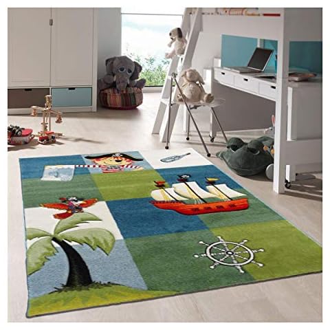 Dezenco - Alfombra infantil con diseño de pirata, azul Cover