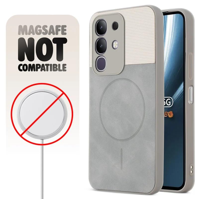 Image of Bintage case Macc-Safe Design Hard Light Weight Back Case | Soft Border Camera Protect | Dual PU Leather Finish Back Cover Compatible for iQOO Z10x 5G - White & Grey
