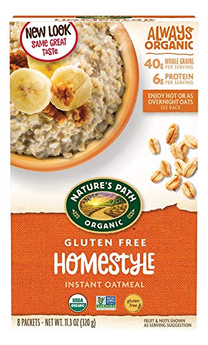 Image of Nature's Path Organic Gluten Free Homestyle Instant Oatmeal, Non-GMO, 40g Whole Grains, 11.3 Ounce (Pack of 24)