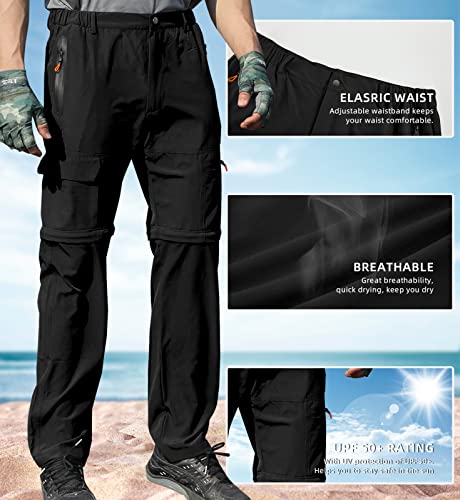 Mens Hiking Convertible Pants Quick Dry Lightweight Zip Off Outdoor Fishing Safari Cargo Pants Black #TOP5