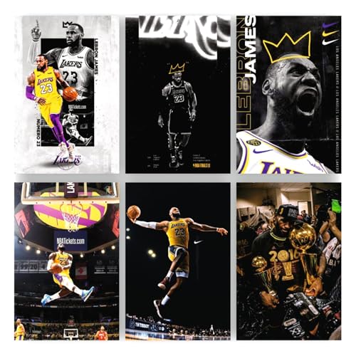 Image of POSTER WALLAH Lebron James Poster | Basketball Legend Player | Modern wall print Art | Champion Aesthetic Poster | Art Style Wall decor for Bedroom wall, gym, Living room, kids, (12x8 Inch) [Set of 6 Pieces]