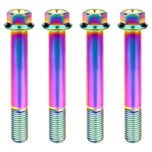 Image of Titanium Bolt M12 30 35 40 45 50 55 60 65 70 75 80 85 90mm Hex Small Flange Head for Motorcycle Car Modification Pack of 4 (M12x80mm Pitch 1.5, Multicolored)