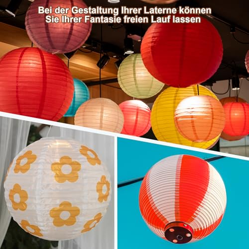 Miniatura 5 de 6 Farolillos De Papel Blanco 30 Cm - Estilo Bambú Decorativos Para Celebración, Clásicos Acanalados, Lámparas Redondas Con Pantalla
