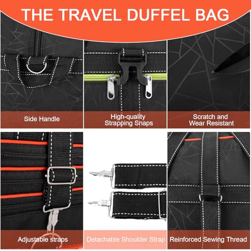 Foldable Duffel Bag,Large Expandable Rolling Travel Duffle Bag with Wheels Waterproof Collapsible Luggage Carry on Duffel Bag with Wheels and Handle-Black4