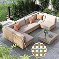 Grand patio 7-Piece Wicker Patio Furniture Set, Boho Outdoor Conversation Set Sectional Sofa with Water Resistant Thick Cushions and Coffee Table, Beige