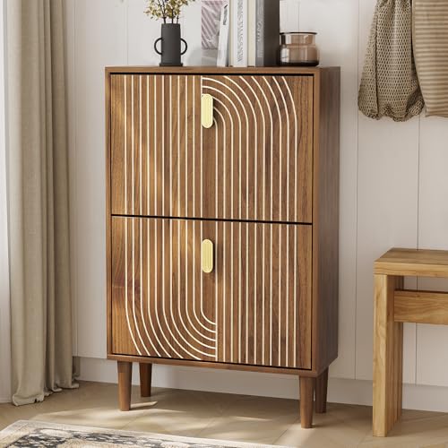 Morwdxef Shoe Storage Cabinet with 2 Flip Drawers, 23.6"(W) Freestanding Shoe Organizer with Metal Handles for Entryway, Narrow Shoe Rack Cabinet by Morwdxef - Used condition - CA$146.28