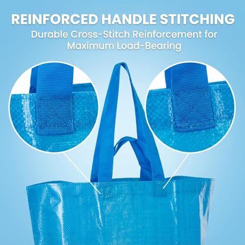 RAINFLOW Reusable Grocery Bags Set of 3 Tote Bag – Durable Blue Shopping Bags with Handles, Foldable Storage Bags for Groceries, Home Organization and Light Moving Carry Use