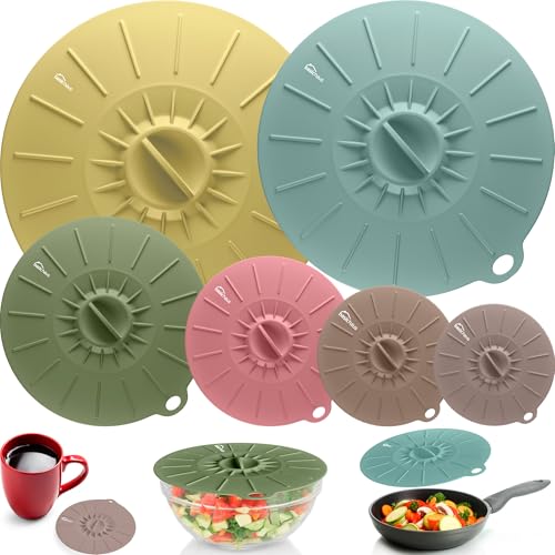Silicone Lids for Food Storage - 6 Pack - 6 Sizes - Food Grade - Reusable Silicone Bowl Covers for Pots and Pans - Microwave Splatter Cover - Fits Cups, Plates,-Stove, Oven, Fridge, Dishwasher Safe